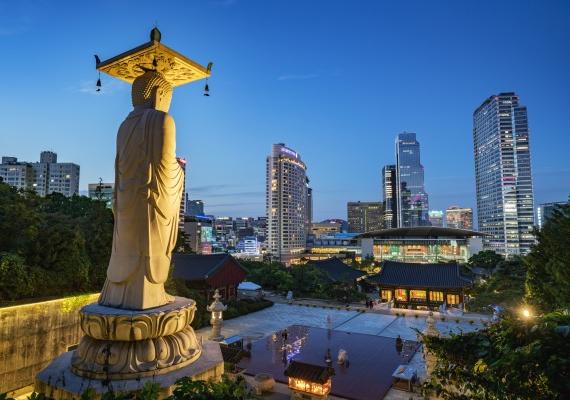 首尔地标——奉恩寺夜景佛像